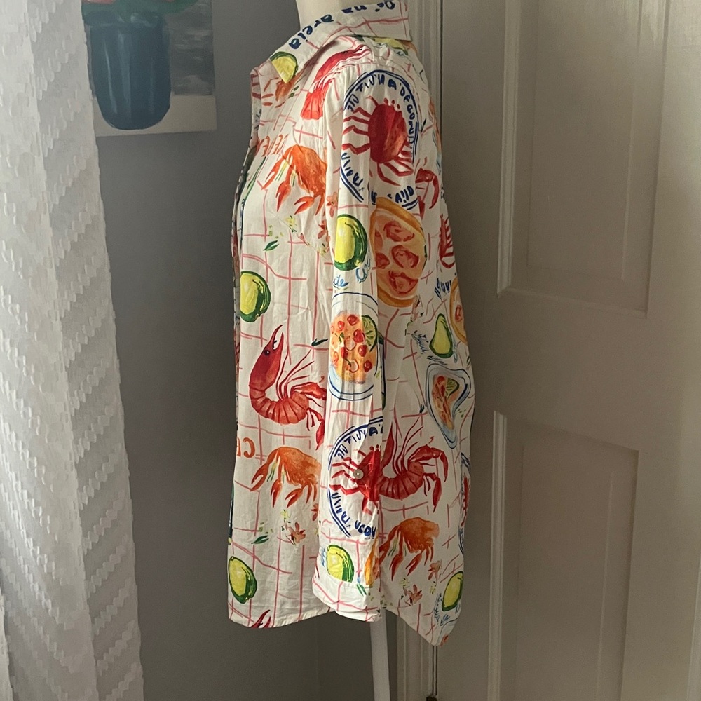 Colorful crawfish crab shrimp boil seafood themed shirt blouse Large - Picture 6 of 12